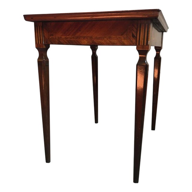Mid-18th Century Walnut Inlaid Bedside or Side Table with Drawer, Italy For Sale