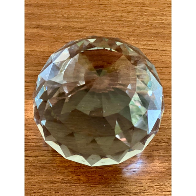 Transparent Early 20th Century Large 4.75 Lb Faceted Full Lead Crystal Sphere Paperweight Orb For Sale - Image 8 of 8