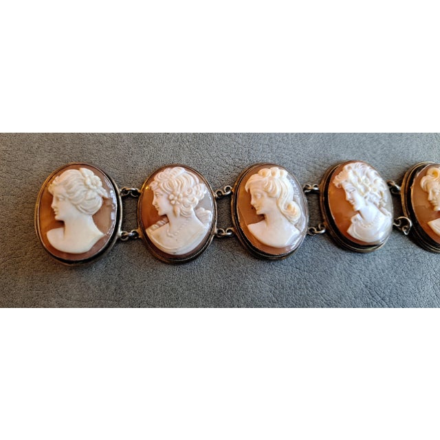 Shell 20th Century Victorian Revival Cameo Bracelet Set in Sterling Sliver Frames For Sale - Image 7 of 7