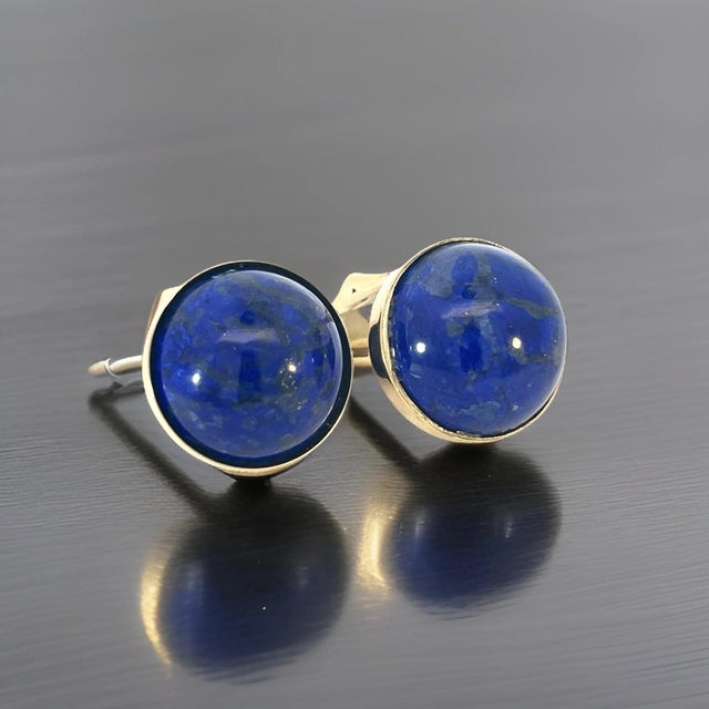 Traditional Natural Lapis Lazuli Cufflinks 14k Y Gold 40 CTW Certified, Pair For Sale - Image 3 of 13