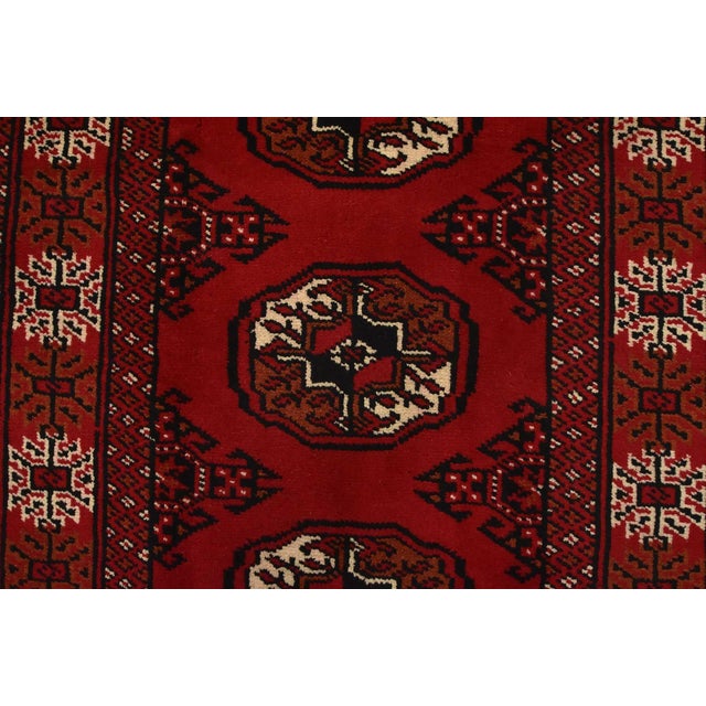 Red Turkmen Runner 2’7” X 9’2” Red Wool Vintage Tribal Hand-Knotted Oriental Rug For Sale - Image 8 of 12