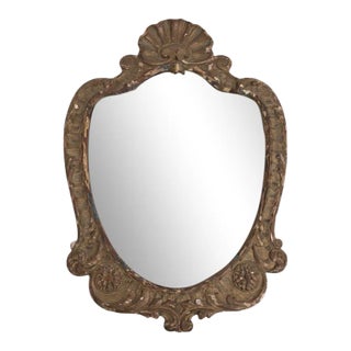 Antique Giltwood Shell Crest Shield Wall Mirror For Sale
