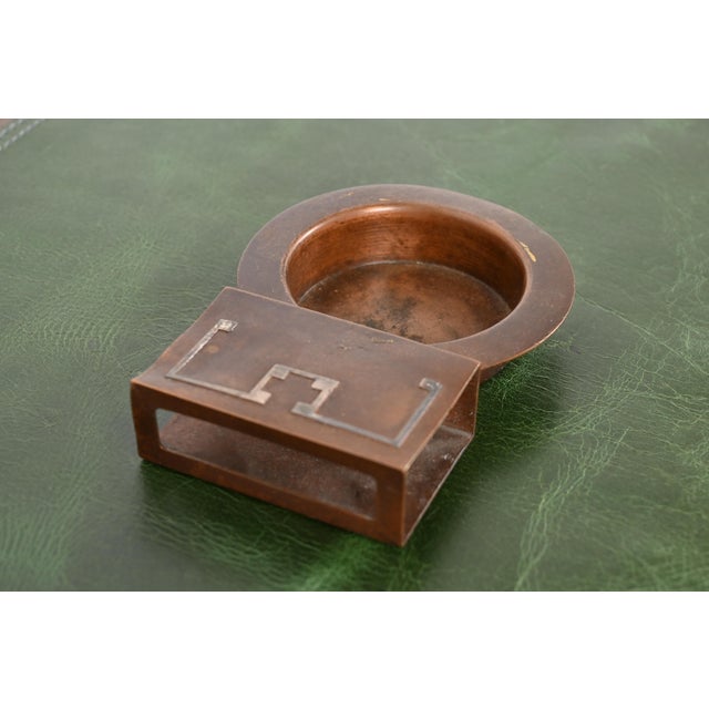 A gorgeous antique Arts & Crafts or Art Deco period sterling silver on bronze ashtray with match box holder By Heintz Art...