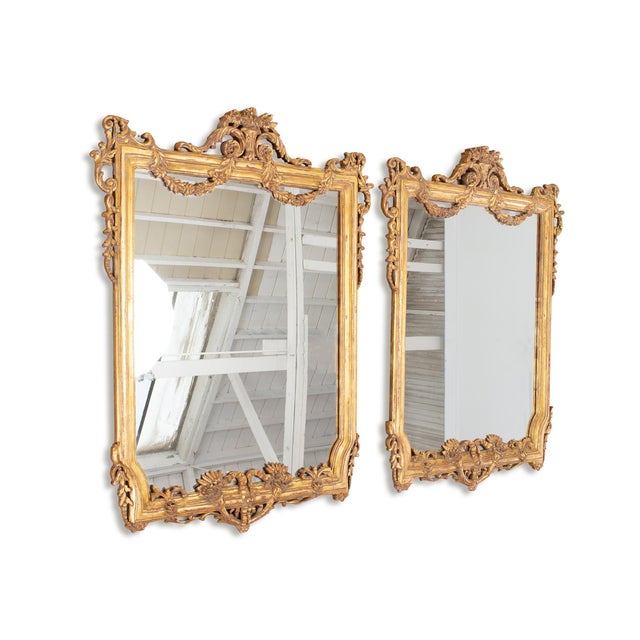 French Pair of 19th C. French Louis XVI Style Giltwood Mirrors 4.6 Ft For Sale - Image 3 of 18