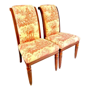 Vintage Scrolled Back Side Chairs With Carving Wood Arched Back- Set of 2