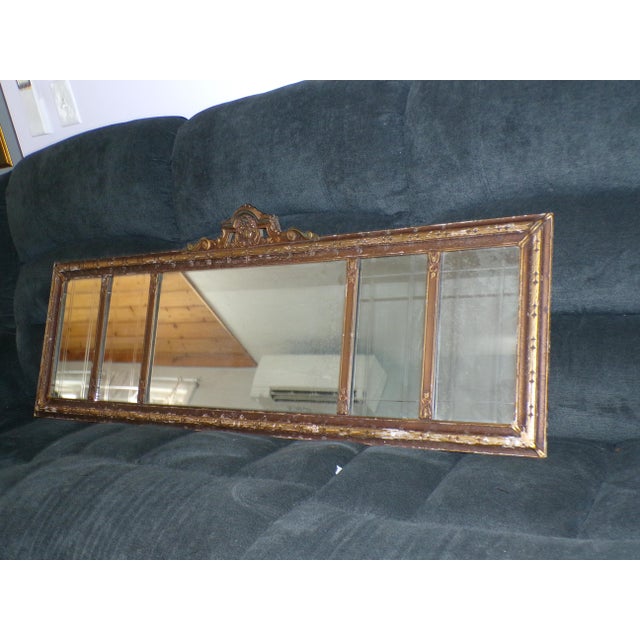 Vintage Art Nouveau Etched Framed Gold Gilt Gesso Buffet Mantle Mirror For Sale - Image 4 of 12