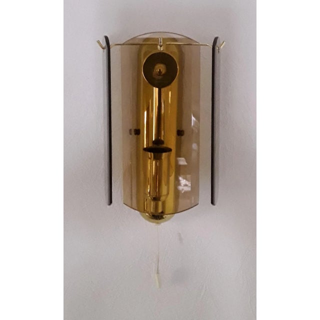 Vintage German Gold Plated Metal and Smoked Glass Sconce from Wortmann & Filz, 1970s For Sale - Image 6 of 6