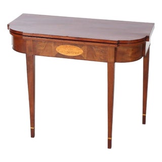 Antique Hepplewhite Mahogany Card Table With Inlaid Satinwood Rondelle C1820 For Sale