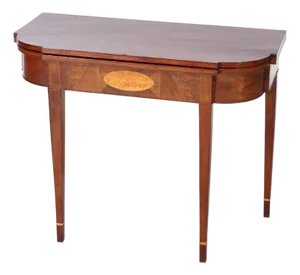 Antique Hepplewhite Mahogany Card Table With Inlaid Satinwood Rondelle C1820