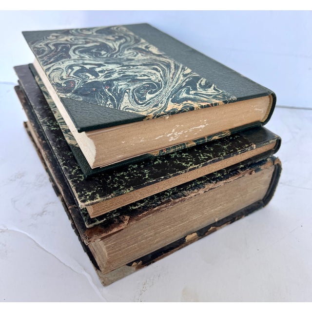 Antique French Green Leather Bound Books - Set of 3 For Sale - Image 12 of 13