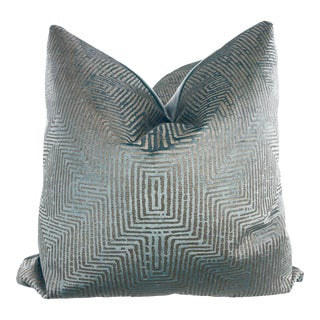 Nobilis "Plazza Velvet" in Aqua 22" Pillows-A Pair For Sale