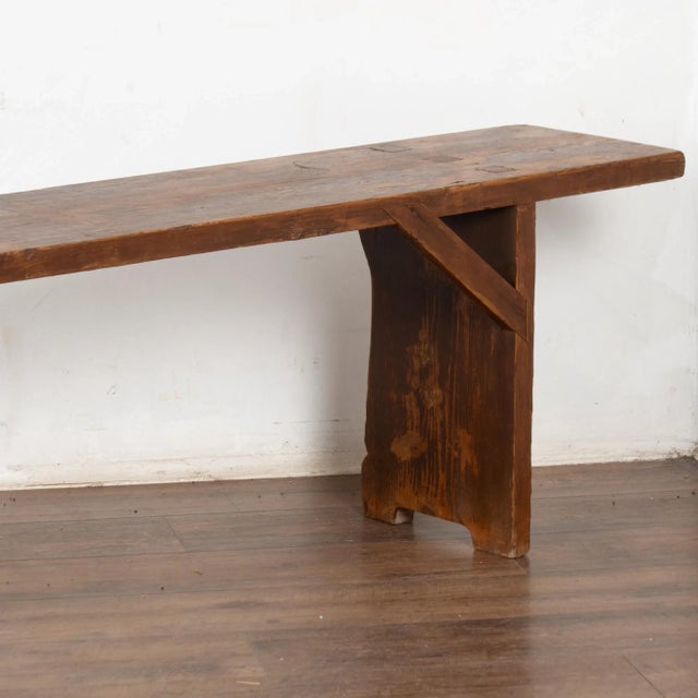 19th Century Rustic Long Pine Backless Bench From Hungary For Sale - Image 16 of 17