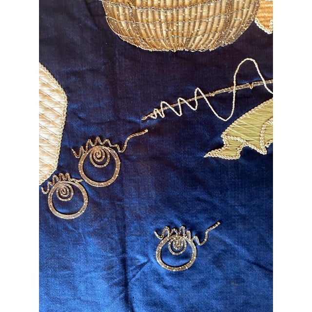 Navy Blue Framed Antique Japanese Embroidery Fukusa Panel For Sale - Image 8 of 13