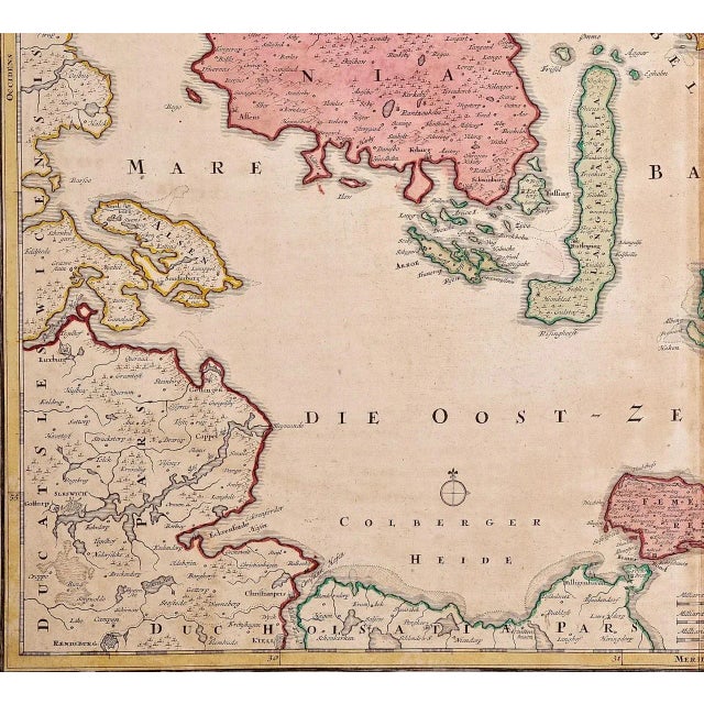 Denmark and Islands in the Baltic Sea: Hand-Colored 18th Century Homann Map For Sale - Image 4 of 5