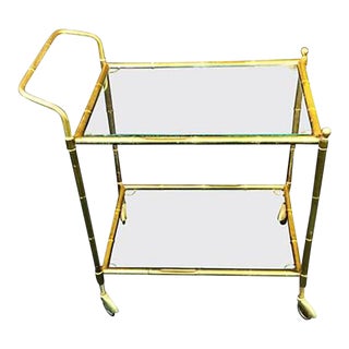 Brass Bamboo Bar Cart in the Manner of Bagues For Sale