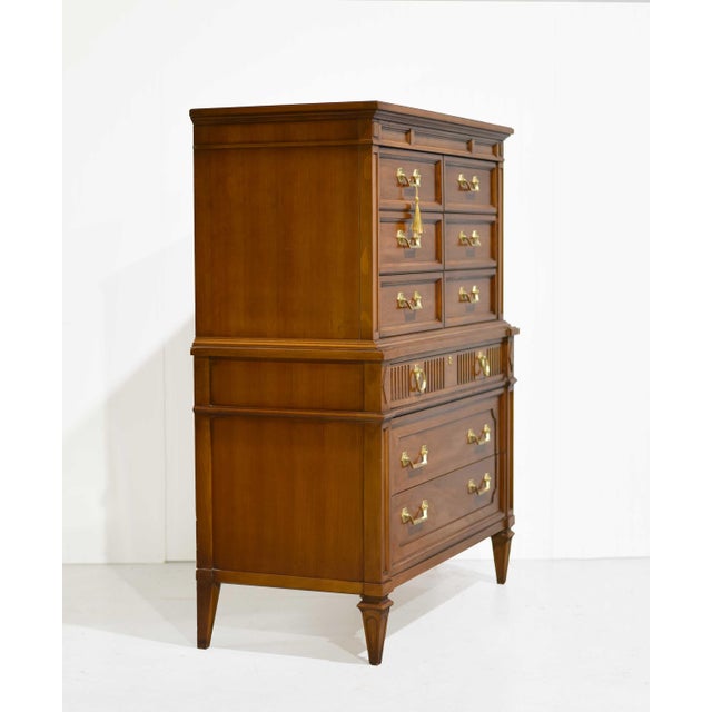 Mid 20th Century Mid Century Transitional Highboy Fluted Frieze Dresser by Thomasville For Sale - Image 5 of 15