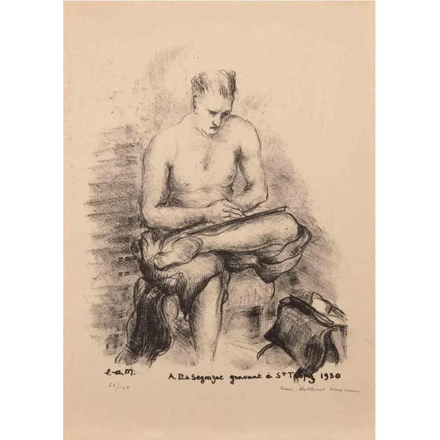 Man Sitting is a Lithograph on ivory-colored paper realized by Luc Albert Moreau. The artwork is in good condition. Hand-...