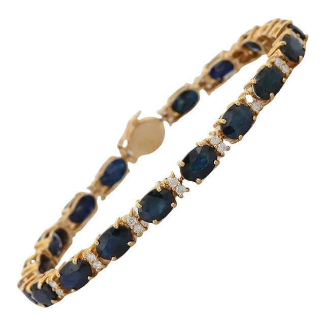 Modern Blue Sapphire and Diamond Tennis Bracelet For Sale