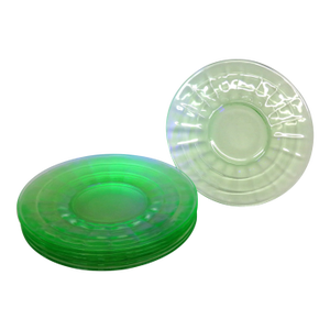 Early 20th Century Anchor Hocking Uranium Depression Glass Plates Block Optic Green - 6pc