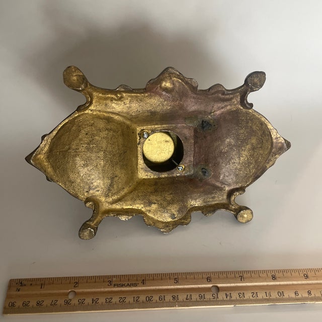 Victorian Ornate Solid Brass Desk Inkwell Double Tray Victorian Style For Sale - Image 3 of 3