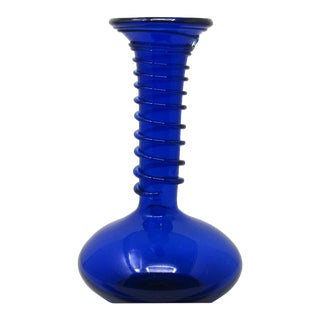 Hand-Blown Cobalt Blue Glass Vase With Serpentine Coil Decoration For Sale