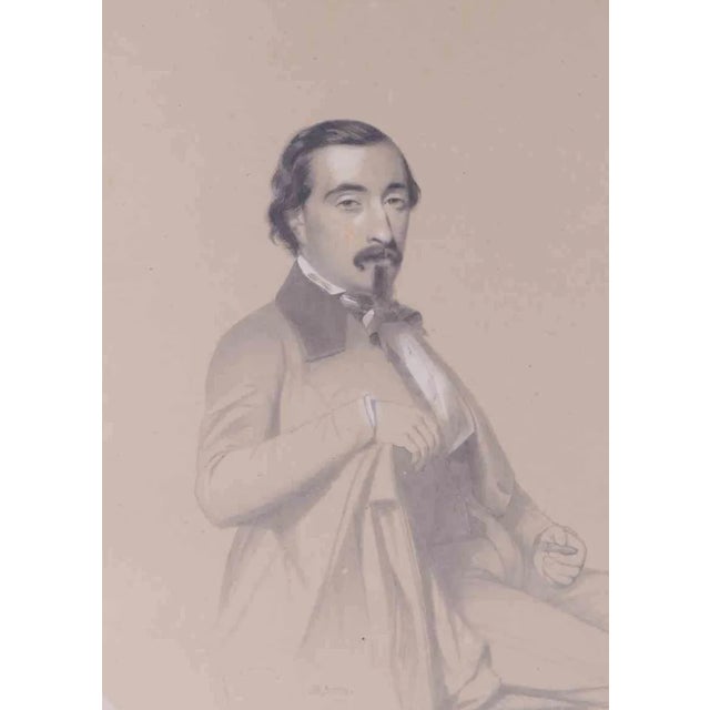 Antoine Alphonse Montfort, Portrait of Man, Mixed Media Drawing, 19th Century For Sale