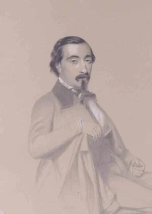 Antoine Alphonse Montfort, Portrait of Man, Mixed Media Drawing, 19th Century