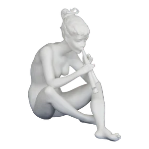 Ak Kaiser White Bisque Porcelain Nude Girl Playing Flute Statue Figurine