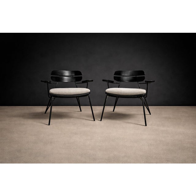 Mid-Century Modern Armchairs in Ebonized Wood & Metal, Carlo Hauner, 1950s For Sale - Image 3 of 16