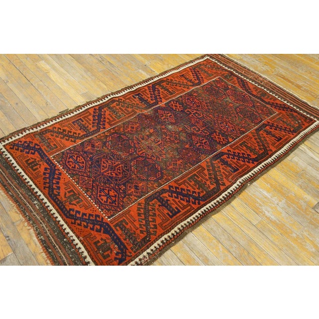 Tribal Incredible Red-Raspberry Background Color With Geometric Design Antique Baluch Rug For Sale - Image 3 of 15