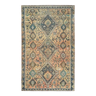 1960s Gold Color, Distressed Wool Hand Knotted Vintage Persian Shiraz, Rug For Sale
