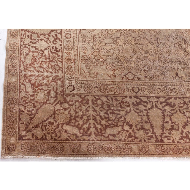 Beige Vintage Indian Amritsar Botanic Handmade Wool Rug For Sale - Image 8 of 9