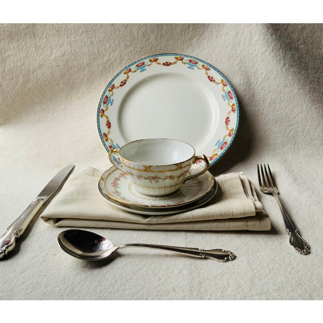 Ceramic Pair of Antique French Limoges Hand-Painted Soup Bowls With Underliners - Paris Brocante Find For Sale - Image 7 of 15