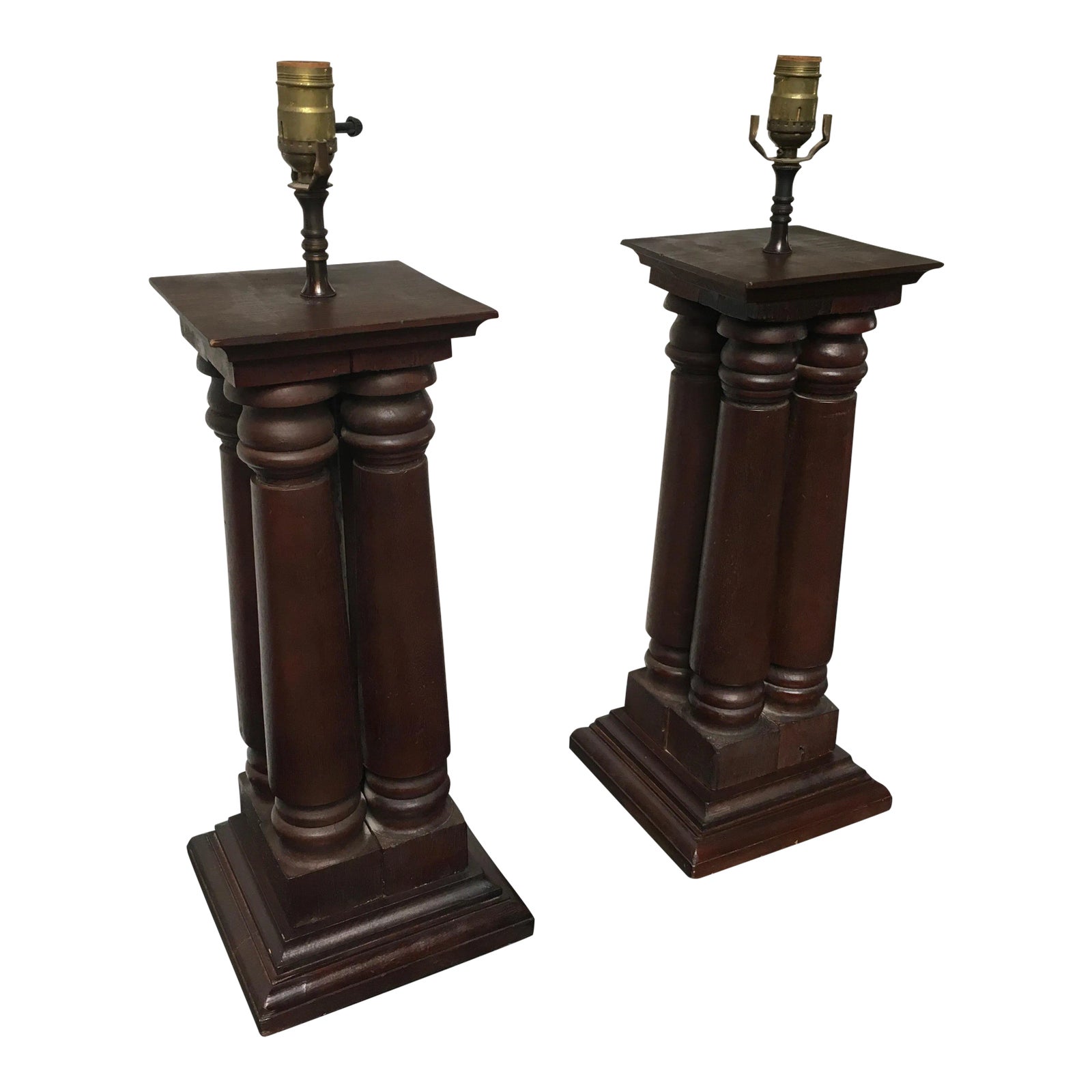 Early 20th Century Antique Wooden Architectural Table Lamps - a Pair ...