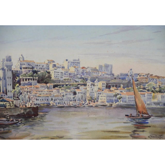 Vintage "Bahia, Brazil" Impressionist Watercolor c.1940s Original watercolor on paper. Signed in the lower right corner...