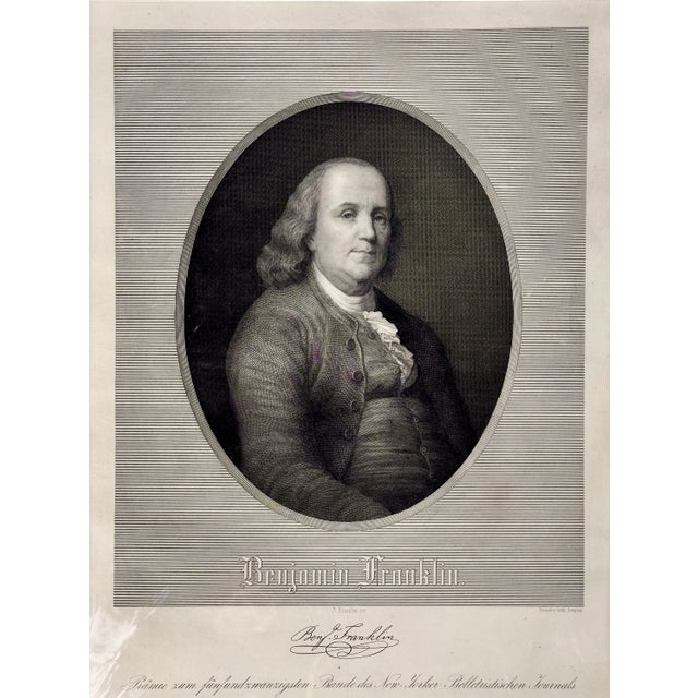 American 1845 Ben Franklin, Original Engraving by Leipzig For Sale - Image 3 of 4