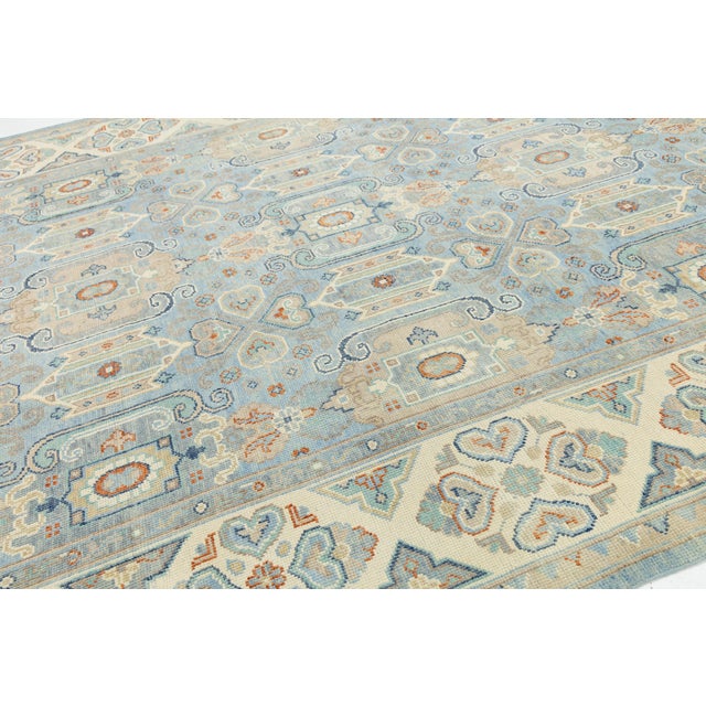 Contemporary Hand-Knotted Wool Oushak Style Area Rug in Sky Blue and Ivory For Sale In New York - Image 6 of 12