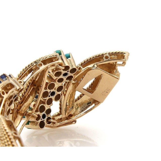 Late 20th Century Diamond Sapphire & Turquoise 14k Rose Gold Bracelet For Sale - Image 5 of 5