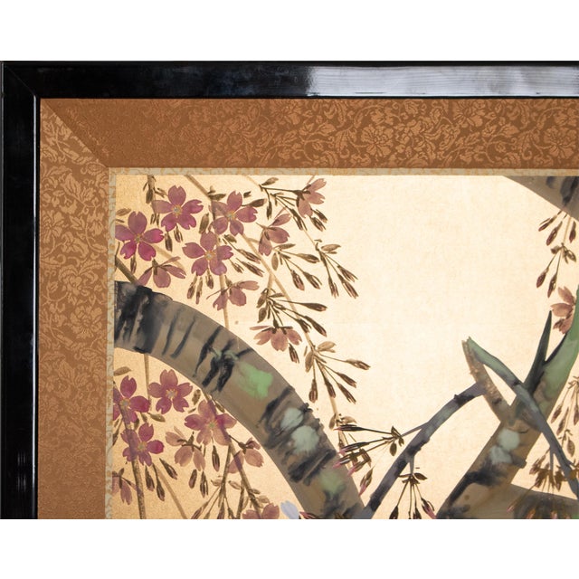 1980s Shōwa Era Japanese Byobu Screen "Blossoming Cherry Tree" For Sale - Image 10 of 15