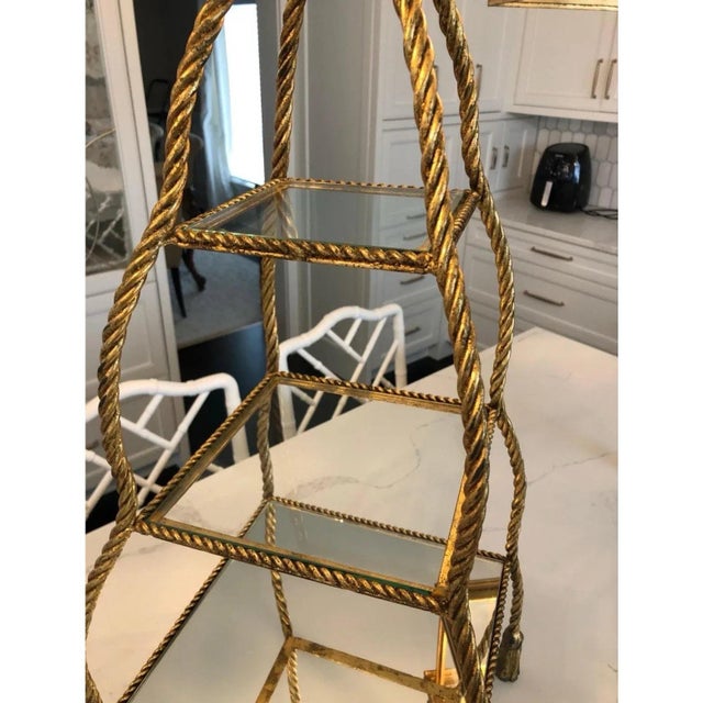 1950s Italian Hollywood Regency Iron Rope Tassel 3-Tier Etagere Stand For Sale - Image 4 of 9