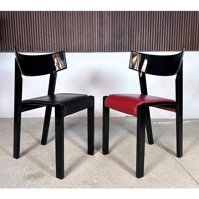 1990s Tati Dining Chairs in High-Gloss Laquer with Reversible Leather Cushions by Ralf Lindberg for Gärsnäs, Sweden, 1990s, Set of 4 For Sale - Image 5 of 18