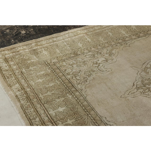 Textile Hand-Knotted Antique Indian Amritsar Rug in Green, Gray, Beige Medallion Pattern For Sale - Image 7 of 9