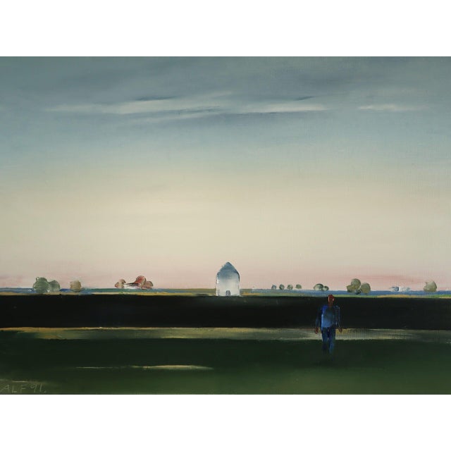 Green 1991 'The Distance Between' Vintage Swedish Minimalist Original Landscape Oil Painting, Framed For Sale - Image 8 of 11