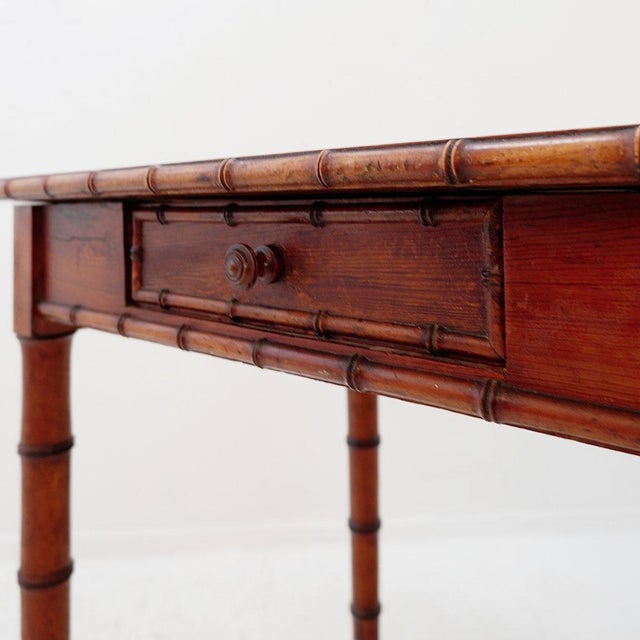 French Faux Bamboo Desk in Pine For Sale - Image 9 of 13