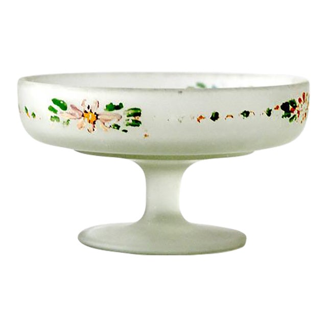 Vintage Floral Satin Glass Compote Pedestal Dish For Sale