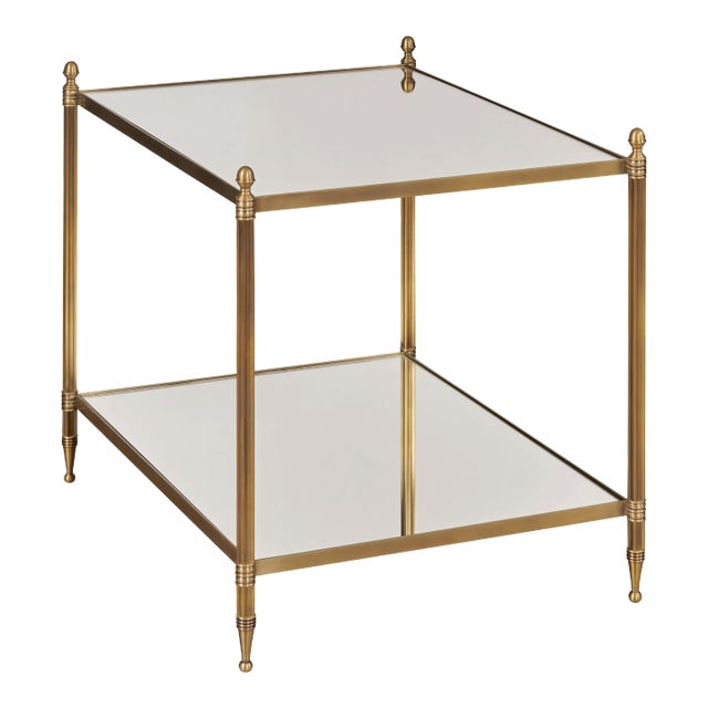 Odesa Brass & Mirrored Top Chairside Table For Sale