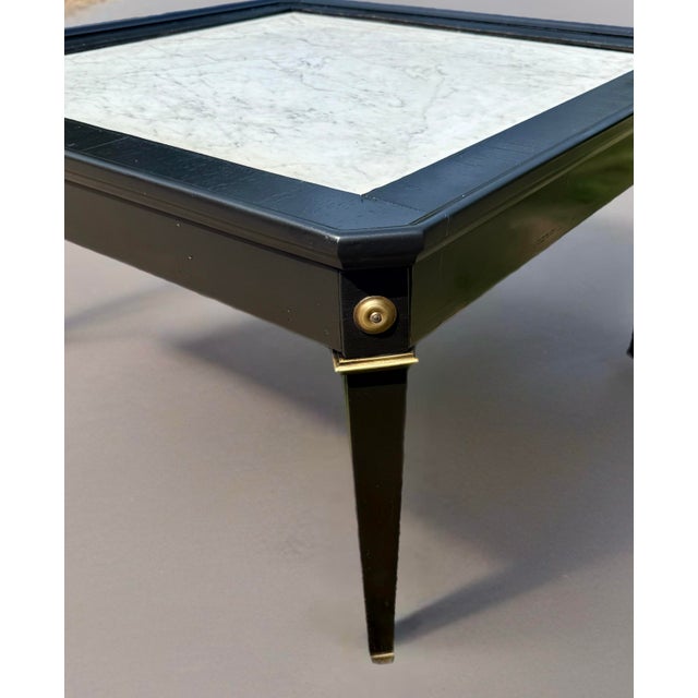 Wood Maison Jansen Directoire Style Marble Top Black Coffee Table For Sale - Image 7 of 13