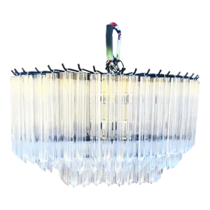 Vintage Large 3 Tiered Prism Lucite Mid Century 10 Light Gaetano Sciolari Style Chandelier Fixture