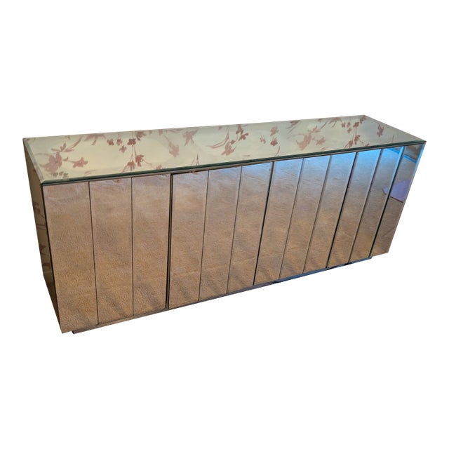 Late 20th Century Credenza Mirrored Bevel Fronts 4 Doors For Sale