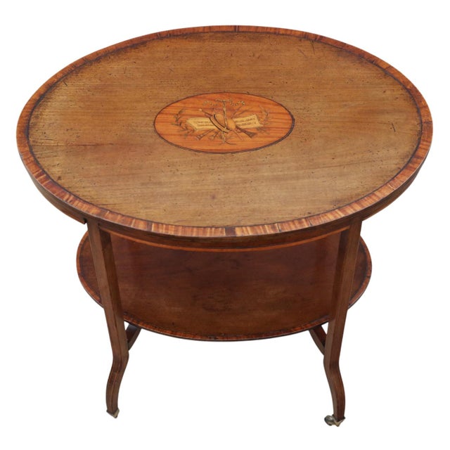 Antique Oval Inlaid Satin Walnut Centre or Window Table, 1900s For Sale - Image 4 of 8